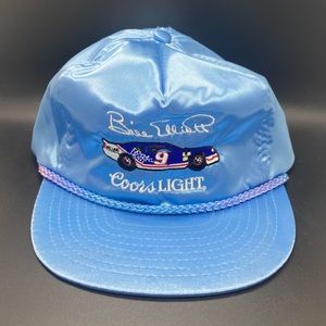 Vintage 90s Baby Blue Nylon Bill Elliot Coors Racing Strap Back Hat